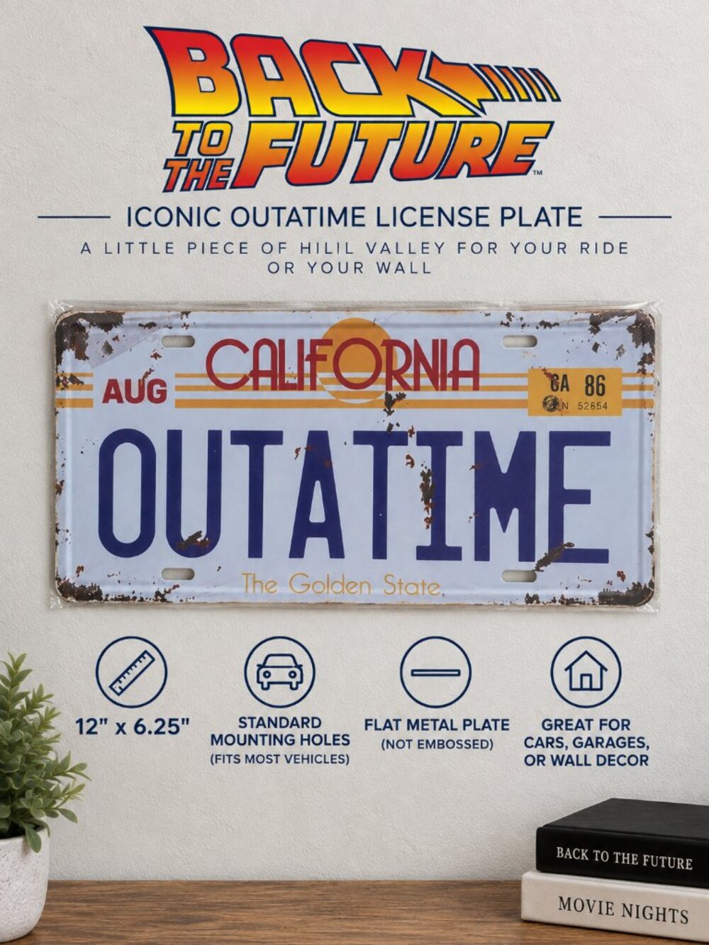 Back to the Future OUTATIME Metal License Plate DeLorean Car Tag Sign Decor New